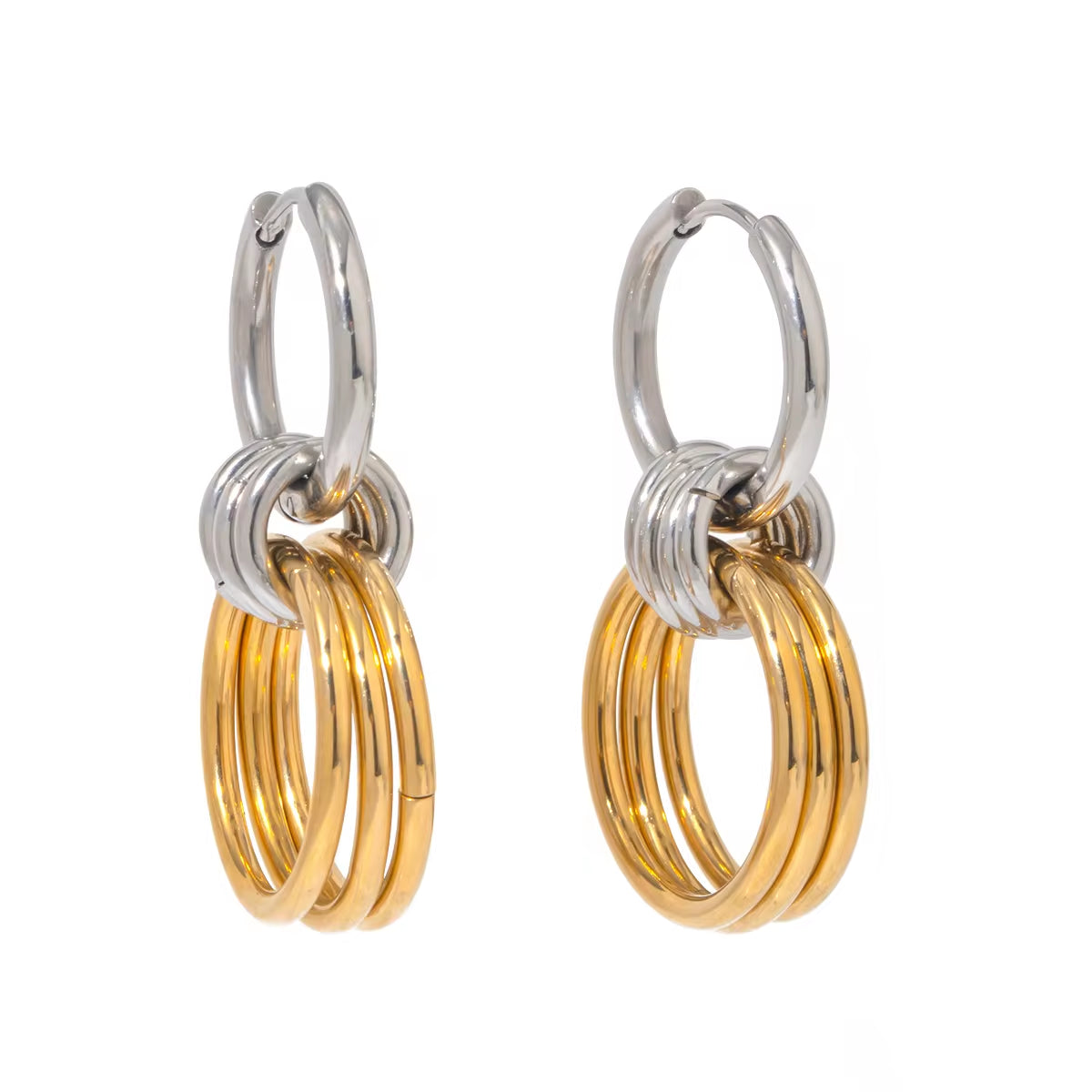 Stainless Steel Hoop Earrings Loop Circle Rings Earring Two Tone Silver Gold Plated Chunky Hoop Earring for Women