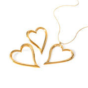 Waterproof 18K Gold Plated Stainless Steel Heart Love Necklace Earring Set Gift for Girl Women Snake Chain Necklace